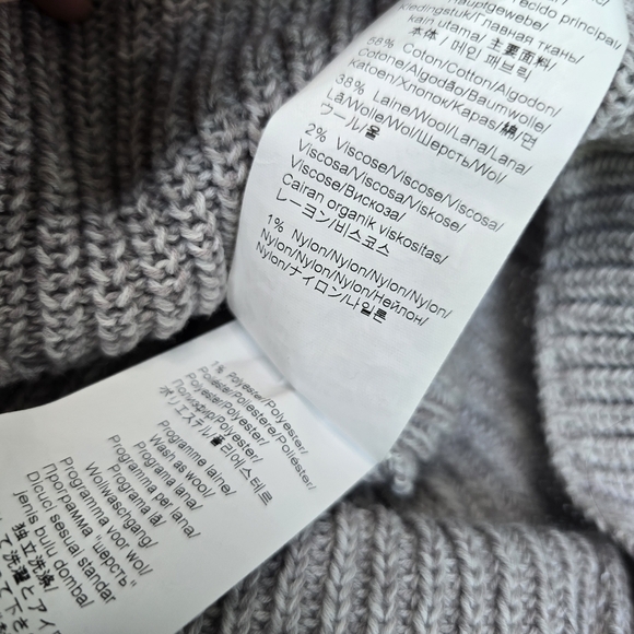 KENZO Knit Zippered V-neck Cardigan Logo Printed Cuff Cotton Wool Blend - Gray - Picture 13 of 16